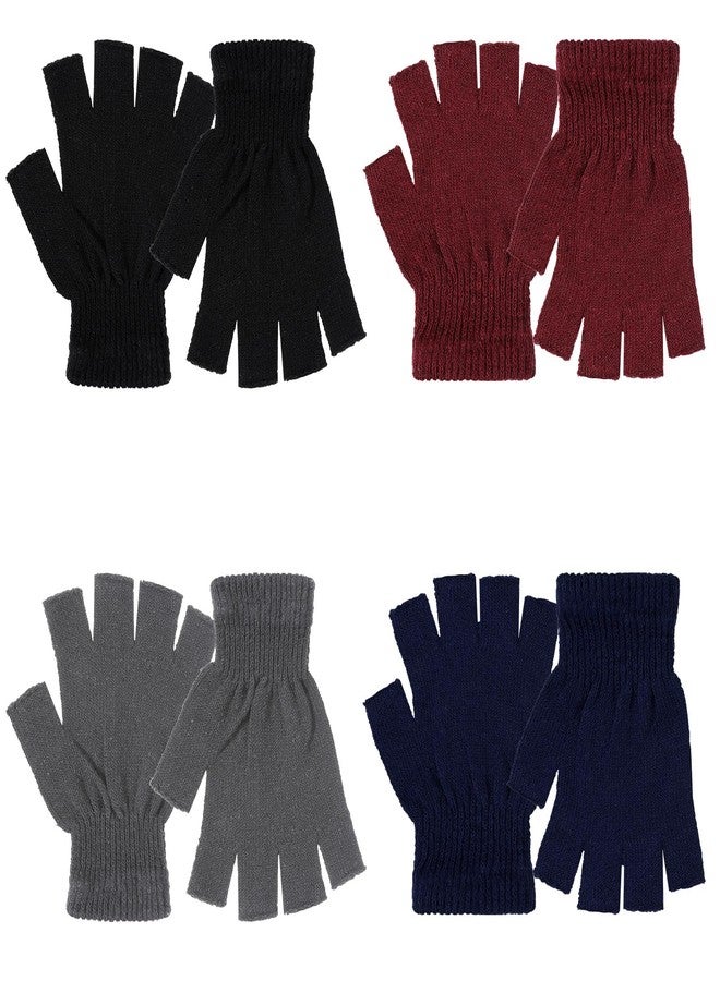 Exircy 4 Pairs Fingerless Gloves for Women & Men Winter Warm Finger Gloves Touchscreen Black Knit Mittens Typing Writing Half Finger Glove for Working - Image 1